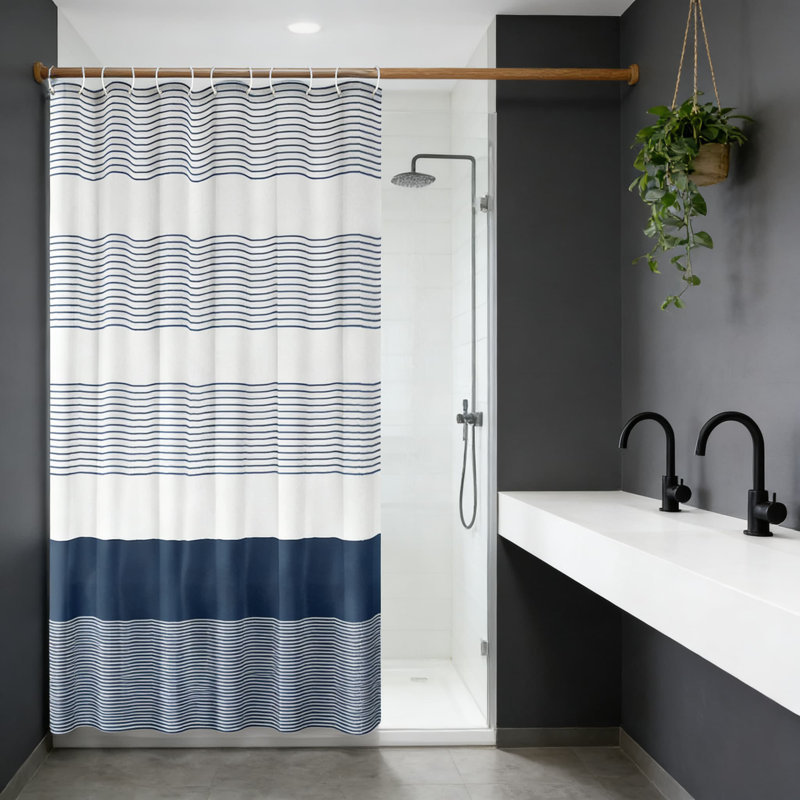 Dakota Fields Shower Curtain With Tassels, Soft Stripes Design For